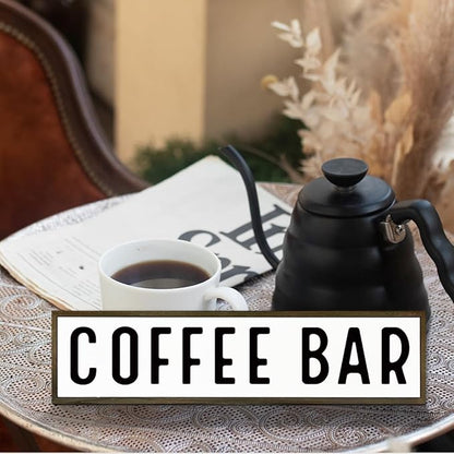 Coffee Bar Signs for Kitchen, Farmhouse Decor for Shelf, Rustic Wooden Wall Hanging Sign, Coffees Decoration for Cafe, Bar or Coffee Corner, Decorative Wooden Box Signs, 17.8x4x1.2 inches