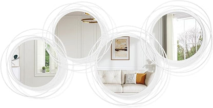 4 Pack White Round Mirror Set, Circle Wall Mounted Mirror Metal Framed Modern Decorative Mirrors for Living Room Bedroom Bathroom Entryway 20x40 Inch Decor