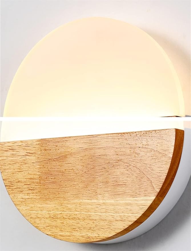 Minimalist Round Disc Wall Sconce LED Wall Light Dimmable Lighting Fixture Farmhouse Wood Wall Light Rectangle Modern Nordic Hallway Wall Mounted Lamp for Living Room Bedroom Stairway Porch