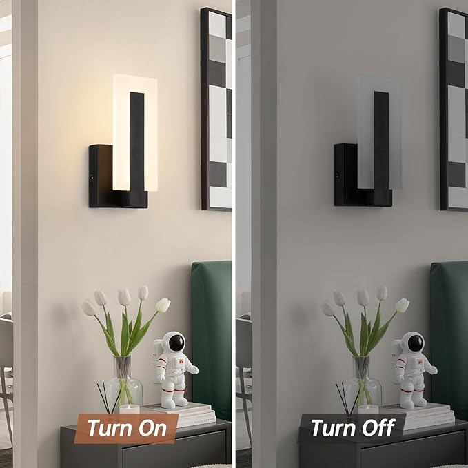 Modern LED Wall Sconces, 3000K Warm White Indoor Black Wall Light, 8W Acrylic Hardwired Wall Mounted Lights for Hallways, Bedrooms, Hallways,Corridor,Home Room Decor