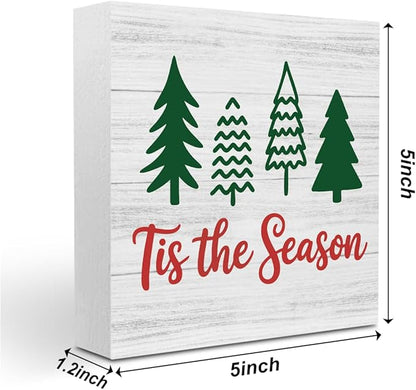 Christmas Decor Christmas Sign Decorations for Home Tis The Season Sign for Home Office Desk Table Cubicle Shelf Xmas Desk Accessories 5 x 5 inch
