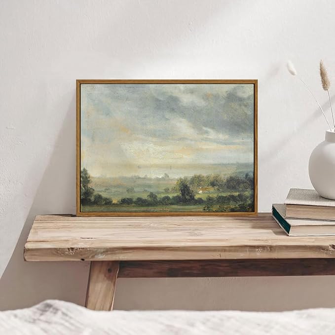 OIQArtOIQ Vintage Framed Wall Art Pastoral Landscape Canvas Art Prints Rustic Farmhouse Pictures Wall Decor Modern Cottagecore Paintings Artwork For Bedroom Kitchen Bathroom Office Living Room