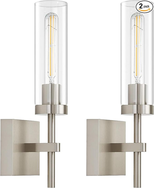 Brushed Nickel Battery Operated Wall Sconces with Remote Control, Wireless Wall Sconce Set of 2, Rechargeable Cordless Wall Lights for Living Room Bathroom Hallway Entryway Stairwell, 3000K