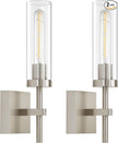 Brushed Nickel Battery Operated Wall Sconces with Remote Control, Wireless Wall Sconce Set of 2, Rechargeable Cordless Wall Lights for Living Room Bathroom Hallway Entryway Stairwell, 3000K