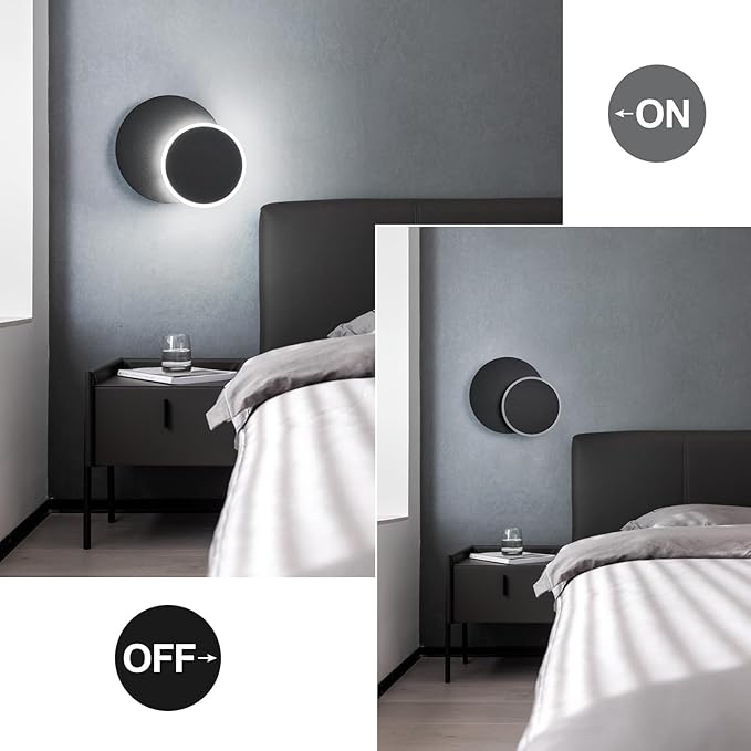 Modern LED Black Wall Sconces Set of Two Acrylic Wall Lights Lighting Fixture 6000K White Light 8W Dimmable Wall Lamp Round Sconces Wall Lighting for Living Room Bedroom Bedside Hallway