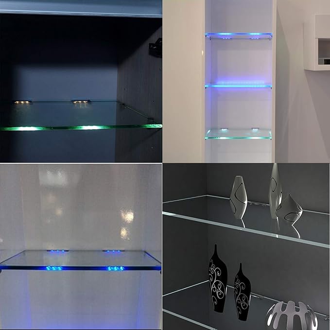 AIBOO LED Glass Shelf Lighting Kit for Glass Edge Back Side Lighting Using Flexible Cable and Clip with RF Remote(8 Lights,RGB)