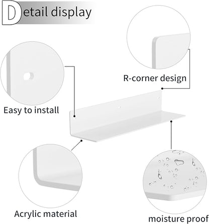 16 Inches White Acrylic Shelves, Wall Hanging Spice Rack, Wall Organizer Storage Shelf for Kitchen, Dining Room, Living Room, Bedroom, Bathroom, 2 Pack