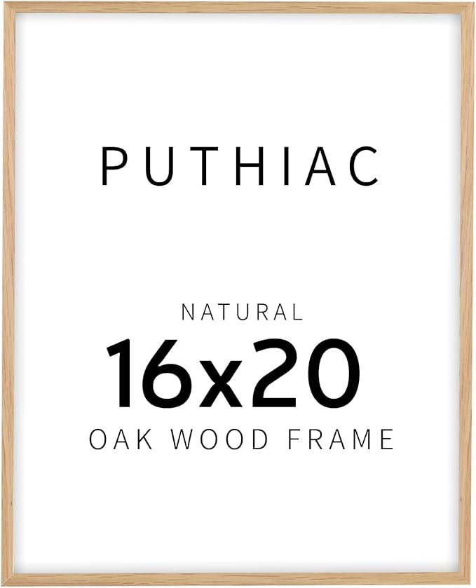 puthiac 16x20 Solid Oak Wood Picture Frame, Fits 12x16 with Mat or 16x20 Without Mat, Wall Display Only, Vertical or Horizontal, Plexi Front, 1 Pack, Natural Oak