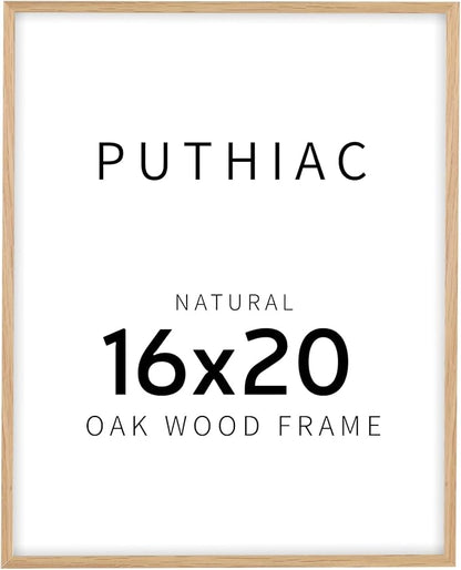 puthiac 16x20 Solid Oak Wood Picture Frame, Fits 12x16 with Mat or 16x20 Without Mat, Wall Display Only, Vertical or Horizontal, Plexi Front, 1 Pack, Natural Oak