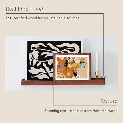 Opposite Wall 35 in Dark Oak Wood Wall Mounted Floating Picture Ledge Shelf | Minimalist, Ideal for Bedroom, Kitchen, Bathroom, Office, Easy Installation, Mounting Hardware Included