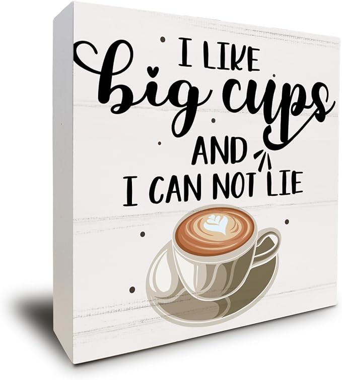 Funny Coffee Decor, Coffee Table Decor, Coffee Sign Decor, Wood Box Sign Block Coffee Table Decorations for Coffee Bar Home Office Shelf Decor 5 x 5 Inch, White