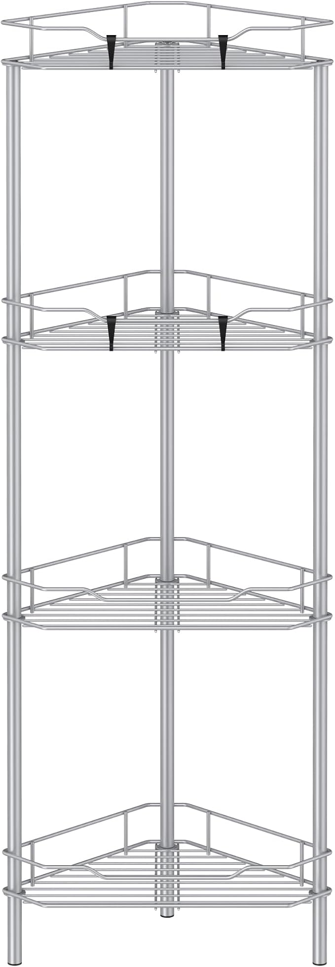 4 Tier Floor Standing Corner Shower Caddy Organizer Shelf with Hooks, Bathroom Shelves Stand Rack, Silver