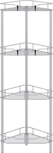 4 Tier Floor Standing Corner Shower Caddy Organizer Shelf with Hooks, Bathroom Shelves Stand Rack, Silver
