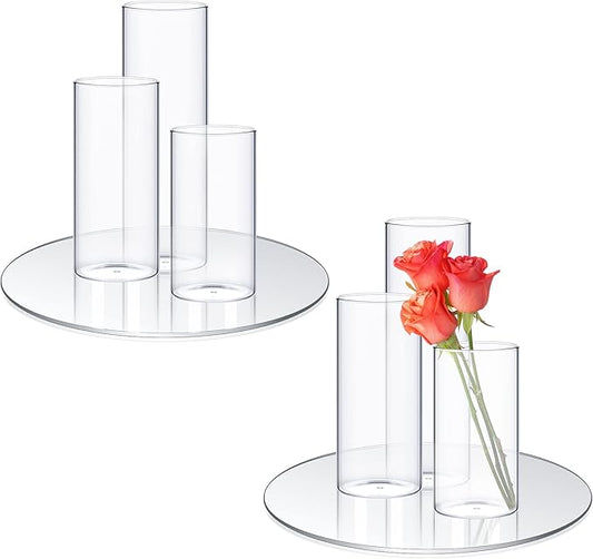 Sawysine 8 Pcs 2.6'' X 4.7'', 5.9'', 7.9'' Round Glass Mirror Trays Glass Cylinder Vase Wedding Table Flower Vase with Mirror Set Table Centerpiece Decoration for Wedding Decor Craft Baby Shower