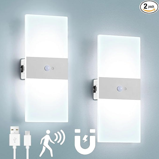 Motion Sensor Rechargeable Light, White LED Closet Light with USB-C Charging, Magnetic Mount, Auto On/Off for Hallway, Bathroom, Pantry, Under Cabinet, Battery Operated