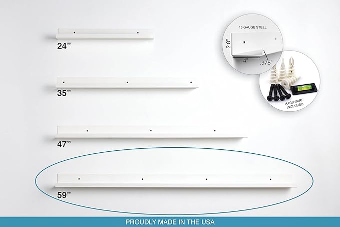 Infinite Design 60" Metal Floating Wall Shelf | Modern White Powder-Coated Steel Ledge, Made in USA | Wall-Mounted Shelf for Living Room, Kitchen, Bathroom, Bedroom or Office