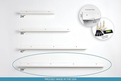 Infinite Design 60" Metal Floating Wall Shelf | Modern White Powder-Coated Steel Ledge, Made in USA | Wall-Mounted Shelf for Living Room, Kitchen, Bathroom, Bedroom or Office