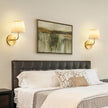 Rechargeable Wall Sconces Set of 2 - 5200mAh Cordless Battery Operated Wall Sconce - Fabric Lamp Shade - Gold Brass LED Light Fixture with Remote for Bedroom Bedside Living Room Stairway Hallway Porch