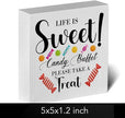 Candy Lover Artwork Wood Box Sign Rustic Farmhouse Style Life Is Sweet Candy Buffet Wood Block Plaque 5 X 5 Inches Home Desk Sign Decor for Presents