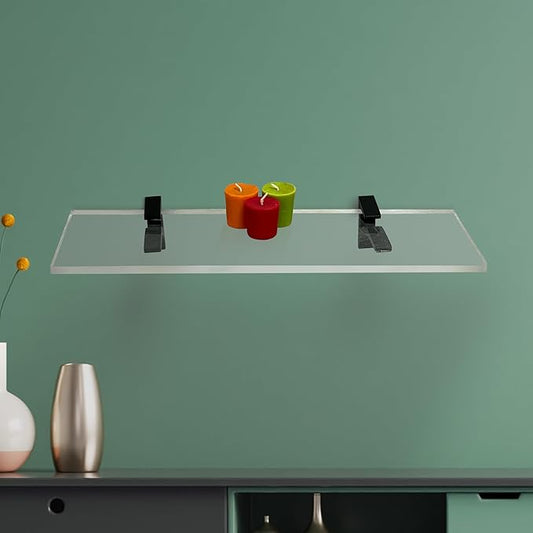 Clear Acrylic Shelves for Wall Storage, 6" W X 30" L, 3/4" Thick Floating Shelves for Wall for Bedroom, Living Room, Bathroom, Kitchen -‎Easy Installation with Screws and Black Finish Brackets