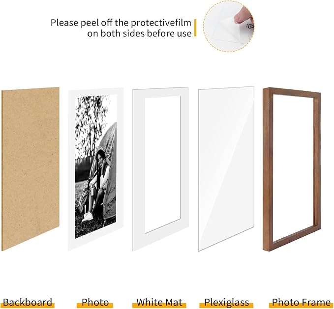 puthiac 13x19 Solid Oak Wood Picture Frame, Fits 11x17 with Mat or 13x19 Without Mat, Wall Display Only, Vertical or Horizontal, Plexi Front, 1 Pack, Walnut