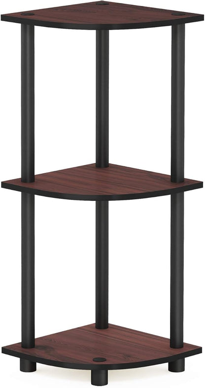 Furinno TURN-N-TUBE Corner Shelf, 3-Tier Corner Bookshelf, Display Storage Shelves with Open Shelves, for Organization and Storage, Living Room, Home Office, Garage, Dark Cherry