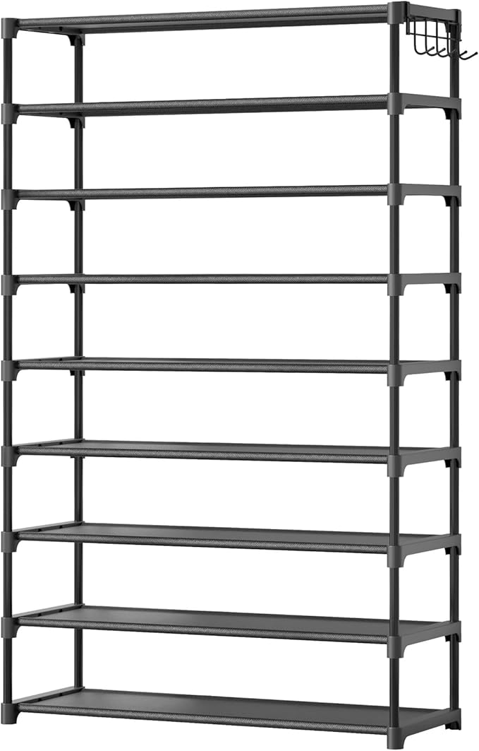 Kitsure Shoe Rack - 9-Tier Shoe Organizer, Shoe Rack for Closet, Entryway, Bedroom, Easy- Assembly Storage Shelf with Side Handles, 32.2" Wide - 10 Tiers, Black