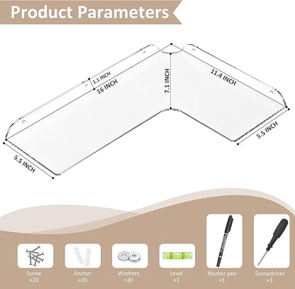 11.4x16 Inch Acrylic Corner Floating Shelf Set of 4, Clear Corner Wall Shelf for Home Décor, Speakers, Security Cameras, Toileries, Plants, Figures, Cosmetics, Books