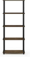 Furinno TURN-S-TUBE Book Shelf, 5-Tier Toolless Storage Shelves with Square Tubes, Shelving Unit for Organization and Storage for Living Room, Home Office, Columbia Walnut