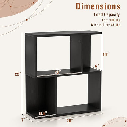Tangkula 3 Tier Geometric Bookshelf, S Shaped Open Bookcase with Storage, Home Office Decor, Freestanding Wood Display Shelf for Living Room Study, Small Bookshelf for Small Spaces (2, Black)