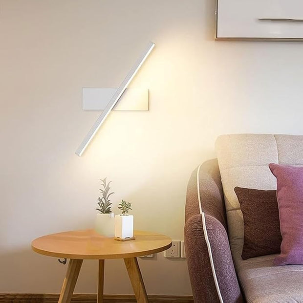 Modern Linear LED Wall Sconce 3 Color Change Minimalist Wall Lamp 30cm Length Black White Rotatable Lighting for Living Room Corridor Hallway Indoor Wall Mounted Light Fixture(White)