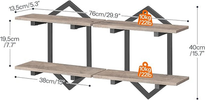 HOOBRO Floating Shelves, 15 Inch Wall Shelf Set of 2, Wall Mounted Storage Shelves 2-Tier, Hanging Bathroom Shelves, for Living Room, Bedroom, Bathroom, Kitchen, Greige and Black BG13BJP201