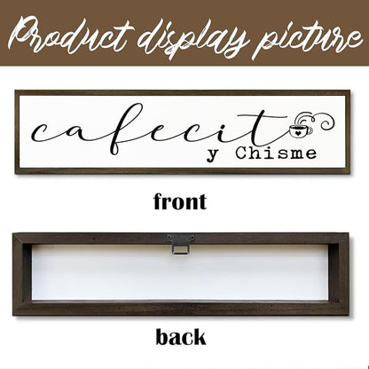 Funny Coffee Wood Sign, Coffees Bar Decoration, Rustic Coffee Station Decor, Home Kitchen Decors for Shelf, Friend Gift for Coffees Lover, Cafecito y Chisme Sign, 17.8x4x1.2 inches