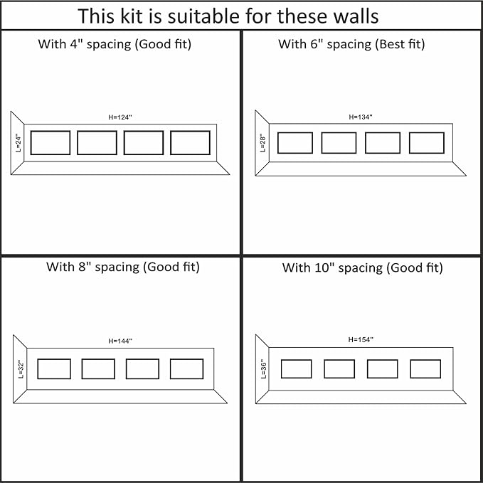 Peel and Stick Wall Molding Kit, Ready to Assemble Wainscoting Panels, Pre-Cut Molding Trim for Home and Office Interrior Wall Decor, DIY, Premade (4 Frames)