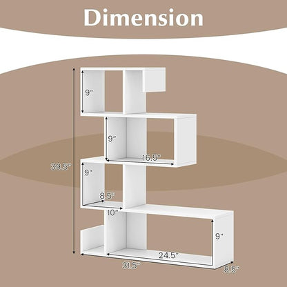 Giantex 5-Tier S-Shaped Bookshelf, Geometric Bookcase w/Open Cubes, Modern Decorative Display Shelf w/Anti-Toppling Kits, Freestanding Storage Rack for Living Room, Study, Home, Office (2, White)