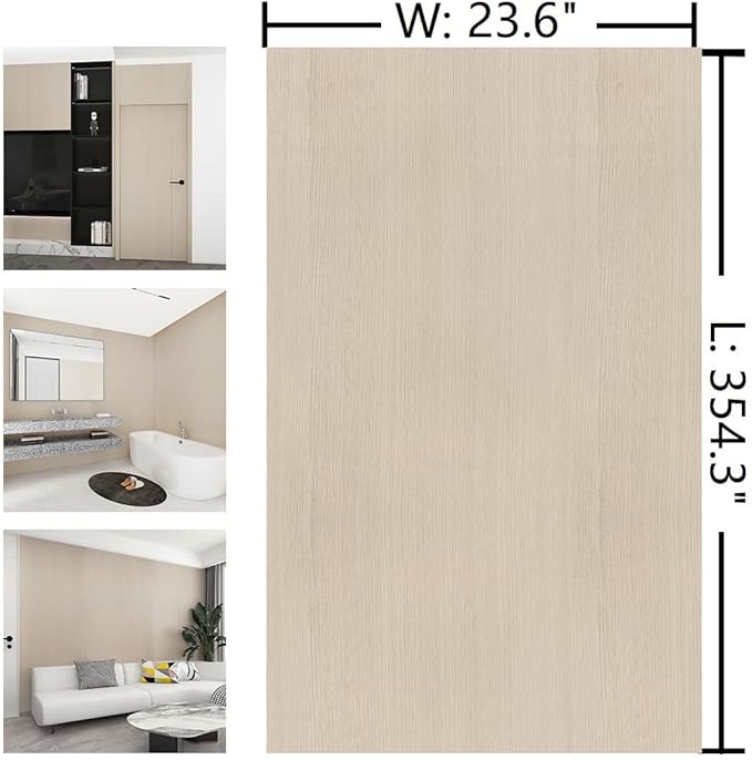 Cream Wood Contact Paper 24"x354" Faux Wood Wallpaper Peel and Stick Wood Grain Contact Paper for Door Countertops Drawers Cabinets Waterproof Removable Vinyl Wood Wrap Air Guide Slot Design Wallpaper