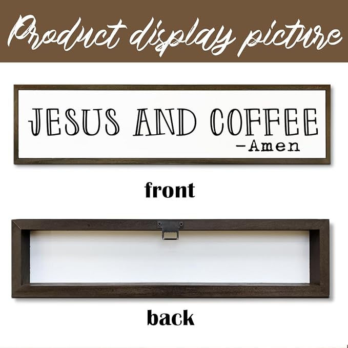 Christian Coffees Decor, Wall Decor Art, Rustic Coffee Station Decors, Coffees Home Decoration for Kitchen, Farmhouse Wall Plaque, Desktop Decors, Jesus and Coffee Amen Sign 17.8x4x1.2 inches