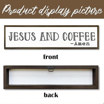 Christian Coffees Decor, Wall Decor Art, Rustic Coffee Station Decors, Coffees Home Decoration for Kitchen, Farmhouse Wall Plaque, Desktop Decors, Jesus and Coffee Amen Sign 17.8x4x1.2 inches