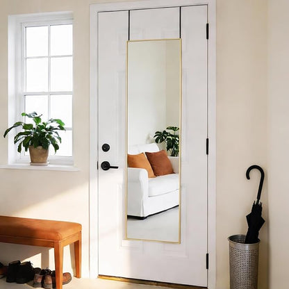 DUMOS 47x14 Full Length Mirror Over The Door, Wall Mounted Full Body Mirror, Door Hanging Metal Aluminum Alloy Frame Dressing Mirror for Bedroom, Living Room, Entryway, Gold