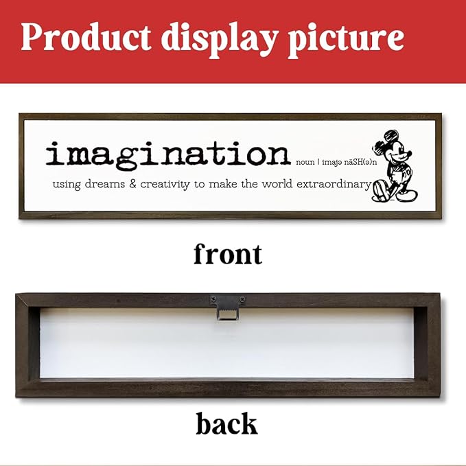 Inspirational Wood Sign, Desk Decor Signs, Farmhouse Decor for Table Shelf, Motivational Wall Decoration for Home Bedroom Office Classroom, Hanging Framed Wood Signs, Imagination Signs