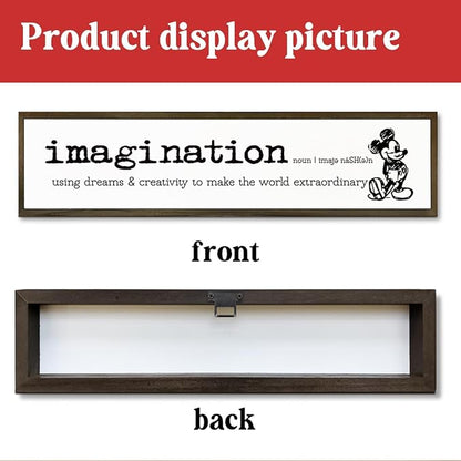 Inspirational Wood Sign, Desk Decor Signs, Farmhouse Decor for Table Shelf, Motivational Wall Decoration for Home Bedroom Office Classroom, Hanging Framed Wood Signs, Imagination Signs