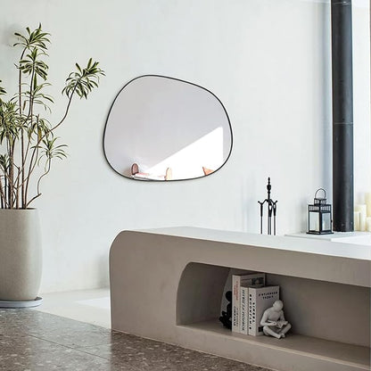 Asymmetrical Wall Mirror for Decor 23"*30", Modern Black Framed Wall Mirror for Living Room Bathroom Bedroom Entryway ELE-STOU-0064B