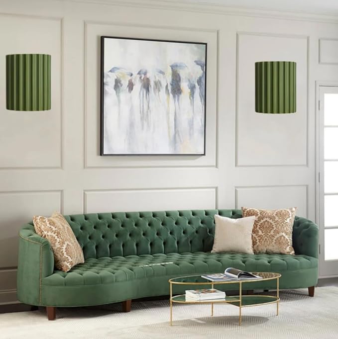 7 Inch Large Contemporary Wall Sconce Modern Wall Light Up and Down 2 Lights Nordic Green Wall Mounted Lamp Half Cylinder Resin Plaster Sconces Lighting for Living Room Stairway