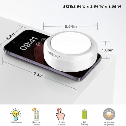 HOLKPOILOT Puck Lights with Remote Control, Under Cabinet Battery Operated, Under Counter Puck Lighting, Wireless Stick On Lights White (4pack)