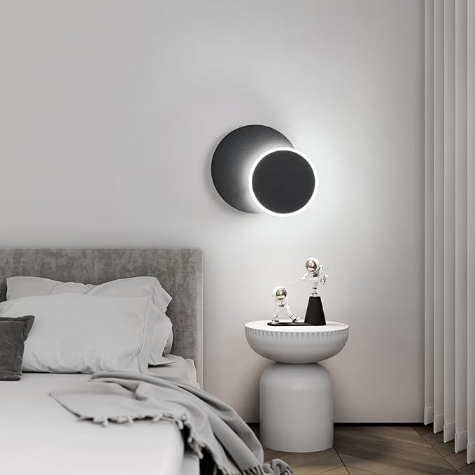 Modern LED Black Wall Sconces Set of Two Acrylic Wall Lights Lighting Fixture 6000K White Light 8W Dimmable Wall Lamp Round Sconces Wall Lighting for Living Room Bedroom Bedside Hallway