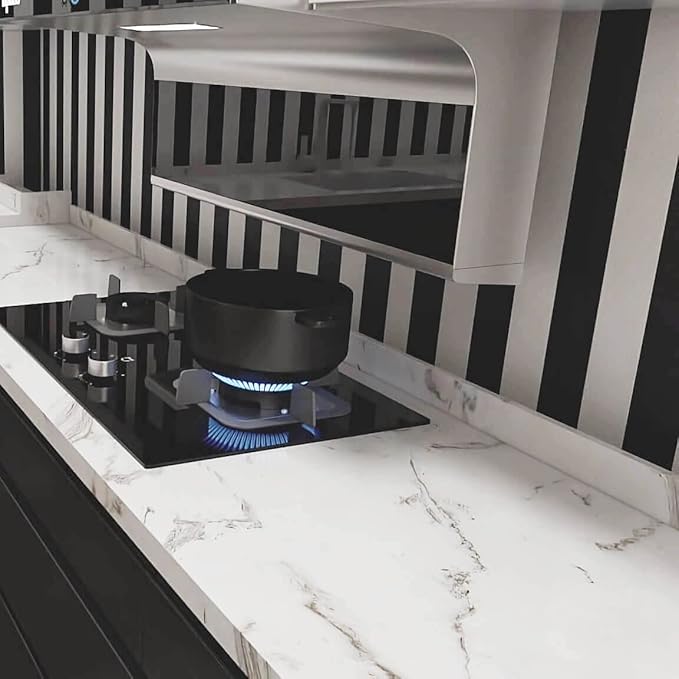 Black and White Striped Peel and Stick Wallpaper Self-Adhesive Removable Waterproof Wallpaper Wall Covering Cabinets Shelves Decorative A Set of 17.3