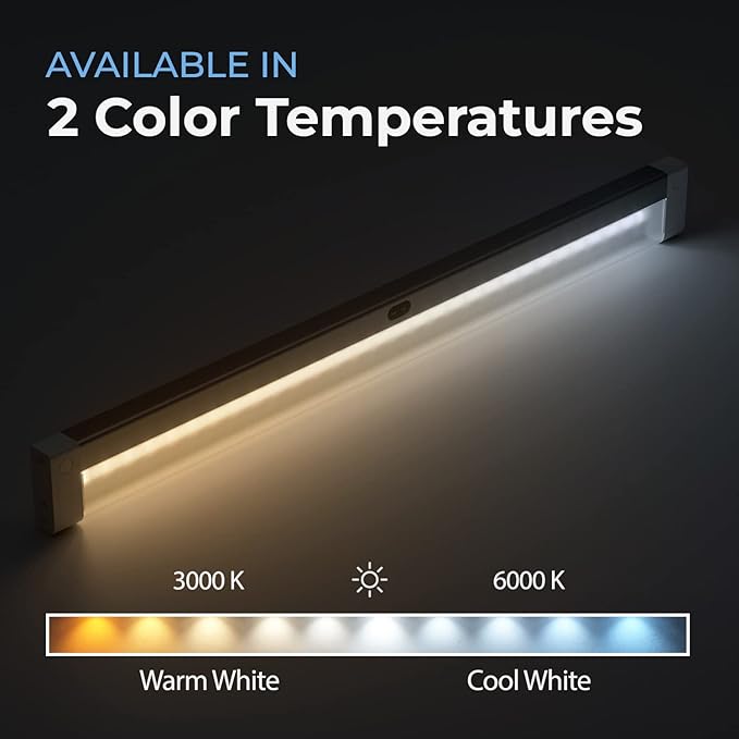 EShine Hand Wave Activated Under Cabinet LED Lighting Kit, Dimmable, 1-Pack 20 in - Touchless Dimming Control, White Under Counter Lights for Kitchen, Garage, Desk, Laundry - Warm White (3000K)