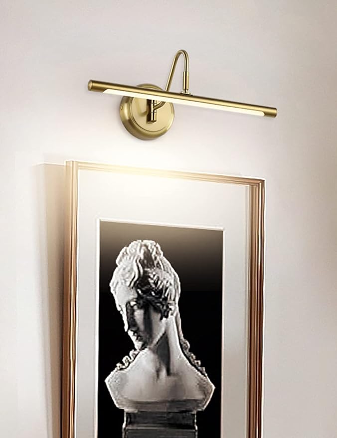 Modern LED Picture Light Hardwired, 16.5 Inch Dimmable Gallery Art Light with 270° Rotatable Lamp Head, Brass Wall Sconce for Paintings Display, 3000K Warm White, Metal Swing Arm Art Lamp for Mirror