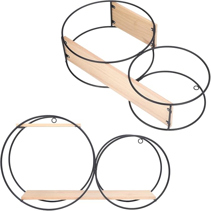 Circle Wall Shelf, Circle Metal Wood Wall Shelves Black Firmly Welded Iron Log for Office for Living Room for Tea House