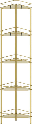 5 Tier Floor Standing Corner Shower Caddy Organizer Shelf with Hooks, Bathroom Shelves Stand Rack, Gold